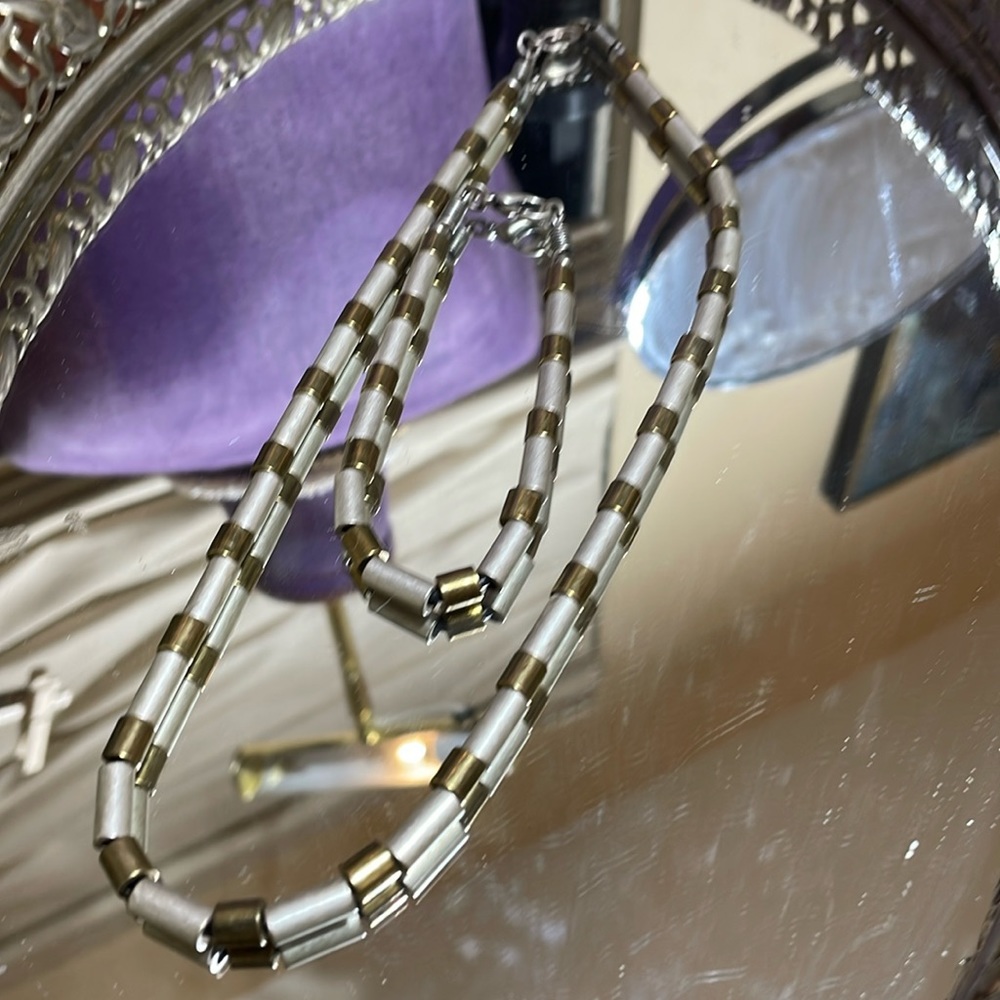 Vintage unisex’s 2 tone barrel bead, necklace  and bracelet- large